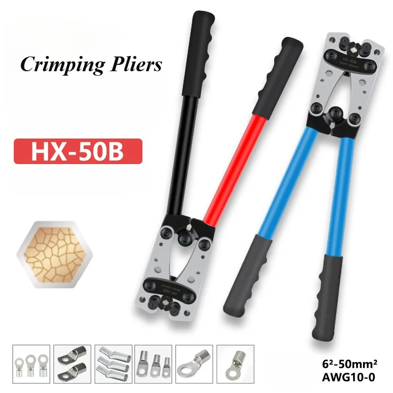 HX-50B Crimping Pliers Portable Cable Manual Crimping Tool 6-50mm²/AWG 10-0 Cord End Terminal Wiring Pliers Electricians Tools