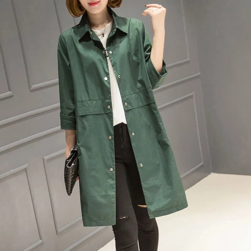 Women's Trench Coat 2024 Autumn New Mid Length Version Elegant  Ladies Windbreaker Outerwear Temperament Loose Lady Trench Coat