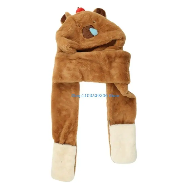 400A Hat with Gloves Oversized Headgear Hat for Winter Outdoor Activity