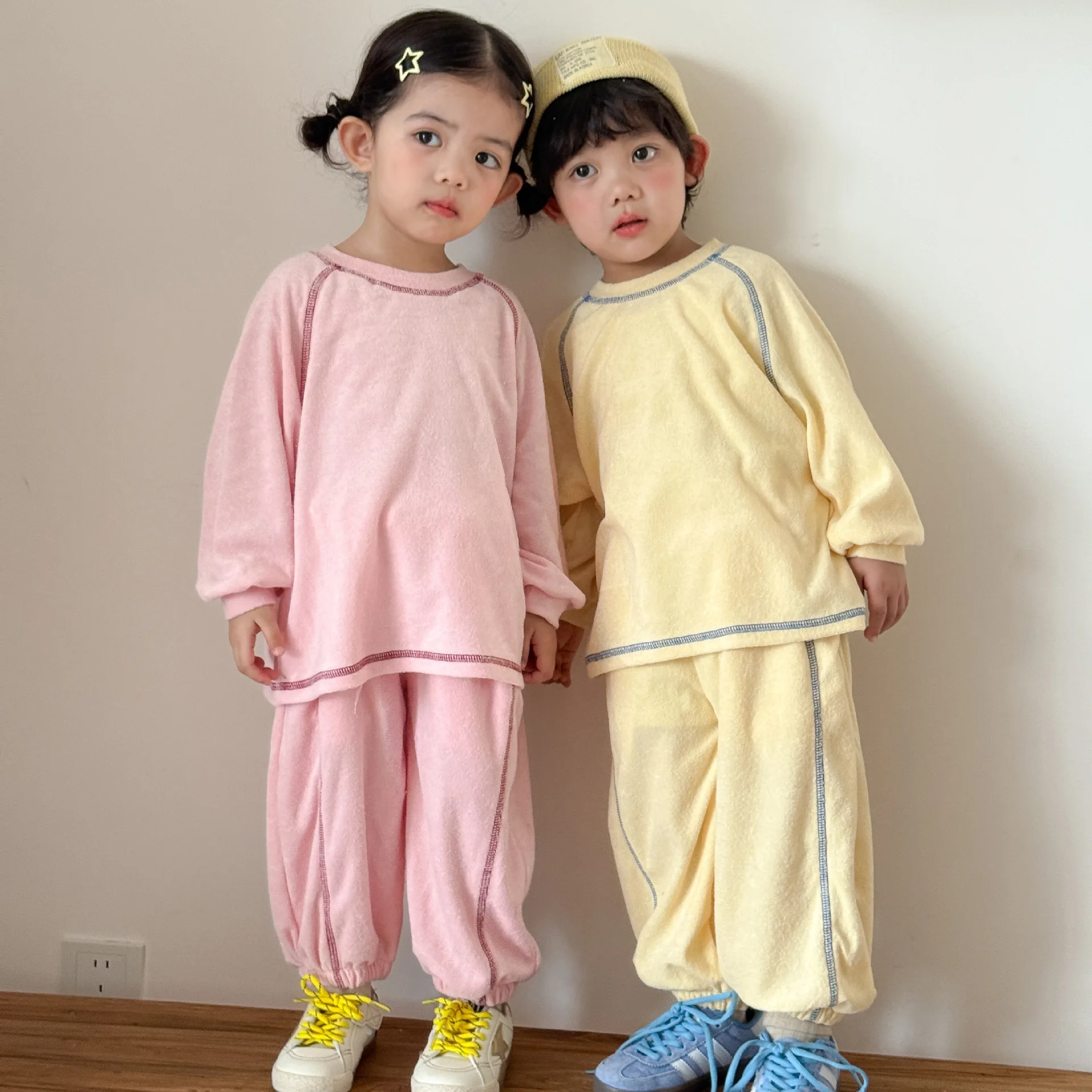 2026 Autumn New Children Home Clothes Set Cotton Boys Girls Long Sleeve Comfortable Pajamas 2pcs Suit Solid Casual Kids Outfits