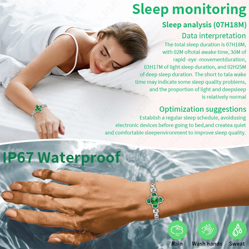 LIGE New Quartz Dial Steel Women Bluetooth Smart Watch Waterproof Sports Women's Heart Rate Sleep Monitor Ladies Smart Bracelet