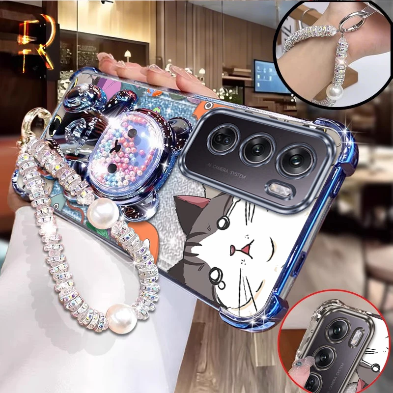 

Reno12Pro милый кошачий принт браслет-держатель чехол для телефона для OPPO Reno 13F 9 11 13Pro 10 12 11Pro 13 12Pro 11F 12F 10Pro Cover