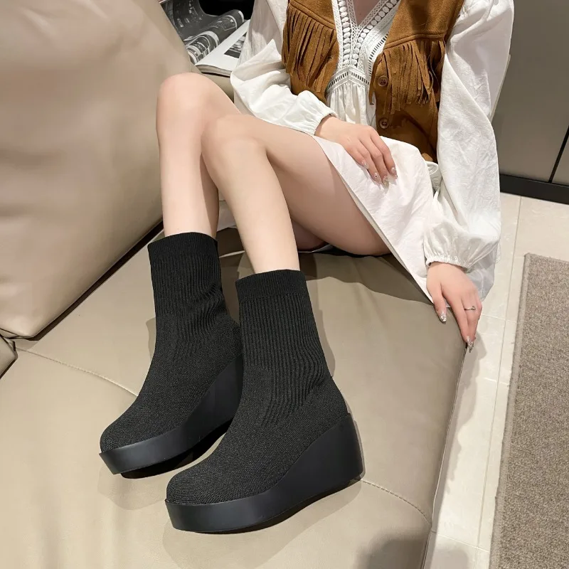 2023 Winter Platform Wedge Women\'s Fashion Ankle Thick Boots Gothic Fashion Fashion Fashion Style Shoes Comfortable Punk Boots