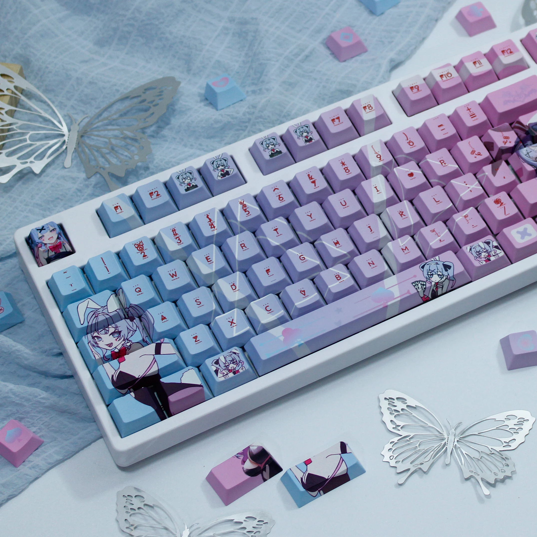 

Колпачки для клавиш Miku с кроличьим отверстием в стиле аниме, 120-клавишный вишневый профиль, механическая клавиатура, игровая мультяшная розовая крышка для подарка на день рождения и праздник