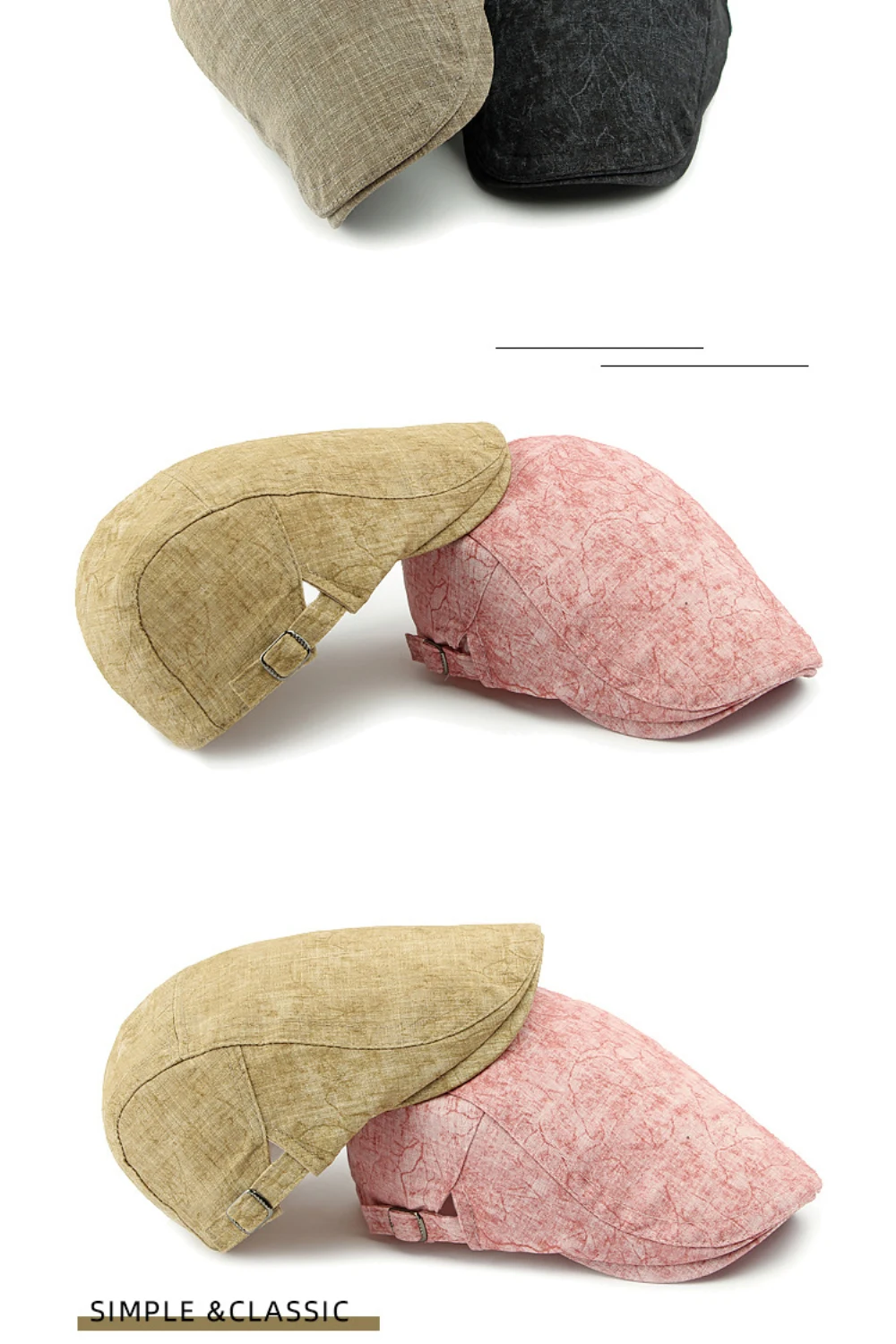 HT4676 Herren- und Damen-Baskenmützen – Neue Frühling/Sommer-Sonnenkappen, Künstler- und Malermützen, Unisex Ivy Flat Caps, Verstellbare Leinen-Baskenmützen – Detail 3