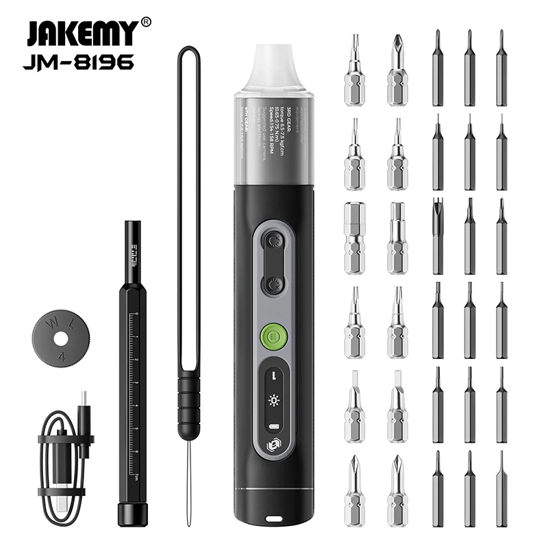 JAKEMY JM-8196 Electric Screwdriver Set Rechargeable 4-Gear Torque Magnetic CR-V Bits for Phone Tablet PC Repair Hand Tools Kit