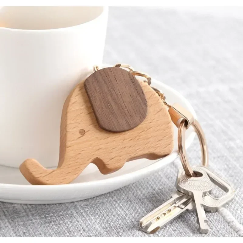 Wooden Elephant Keychain Animal Wood Mobile Phone Holder Keyring Cute Birthday Gift Key Chains