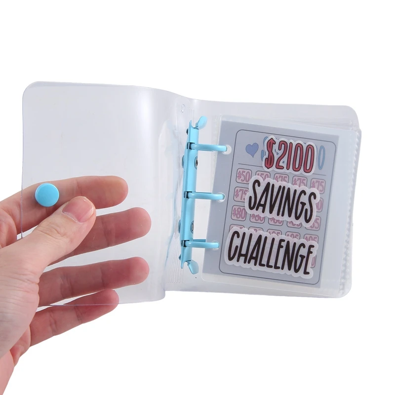 2100 Savings Challenge Binder Money Saving Challenge Mini Budget Binder With Cash Envelopes PVC Blue 1 PCS