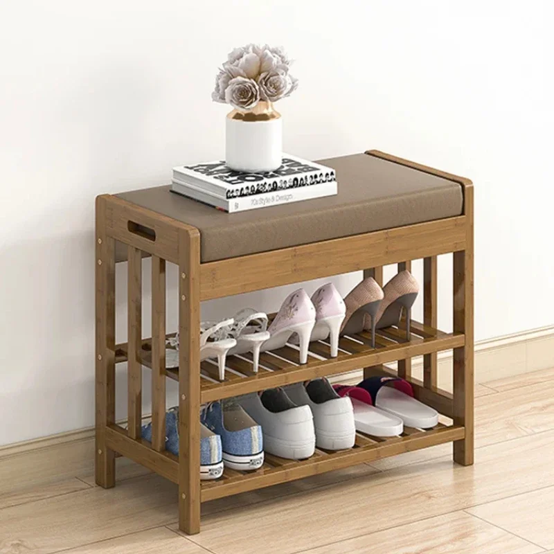 

Bamboo Shoe Rack Bench, Hallway Storage Organizer with Cabinet, Entryway Shelf and Shoe Stand,functional Entryway Organizer