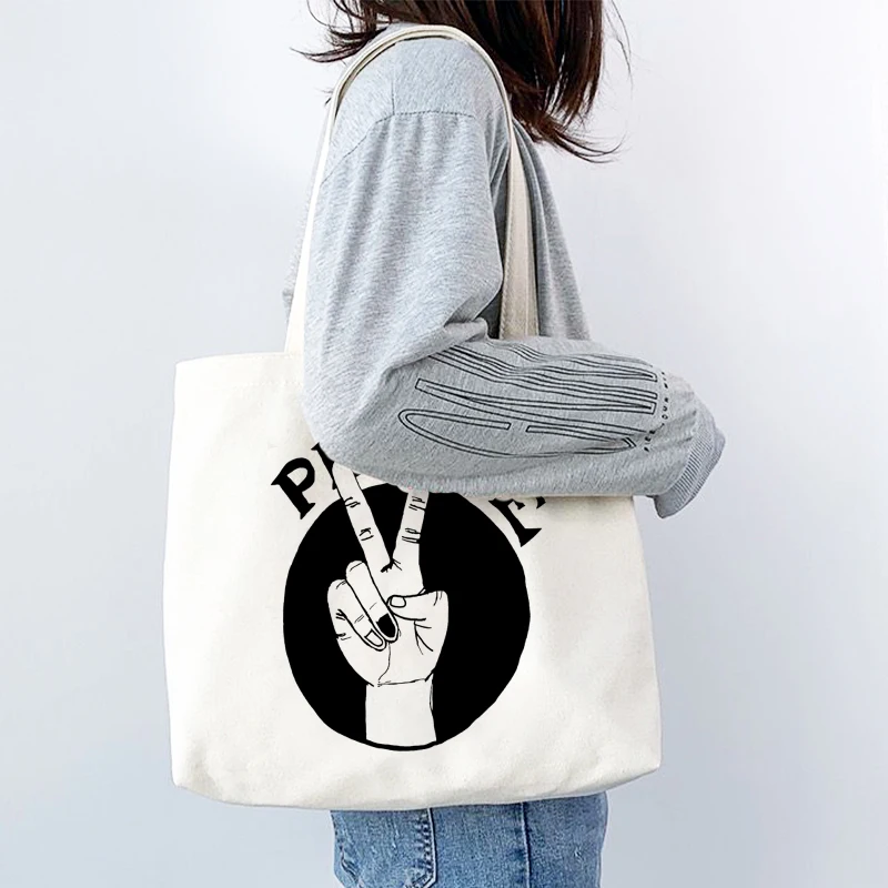 Peace & love-Bolso de compras sencillo para mujer, bolsa de hombro de lona, Vintage, de viaje, de gran capacidad, para la universidad