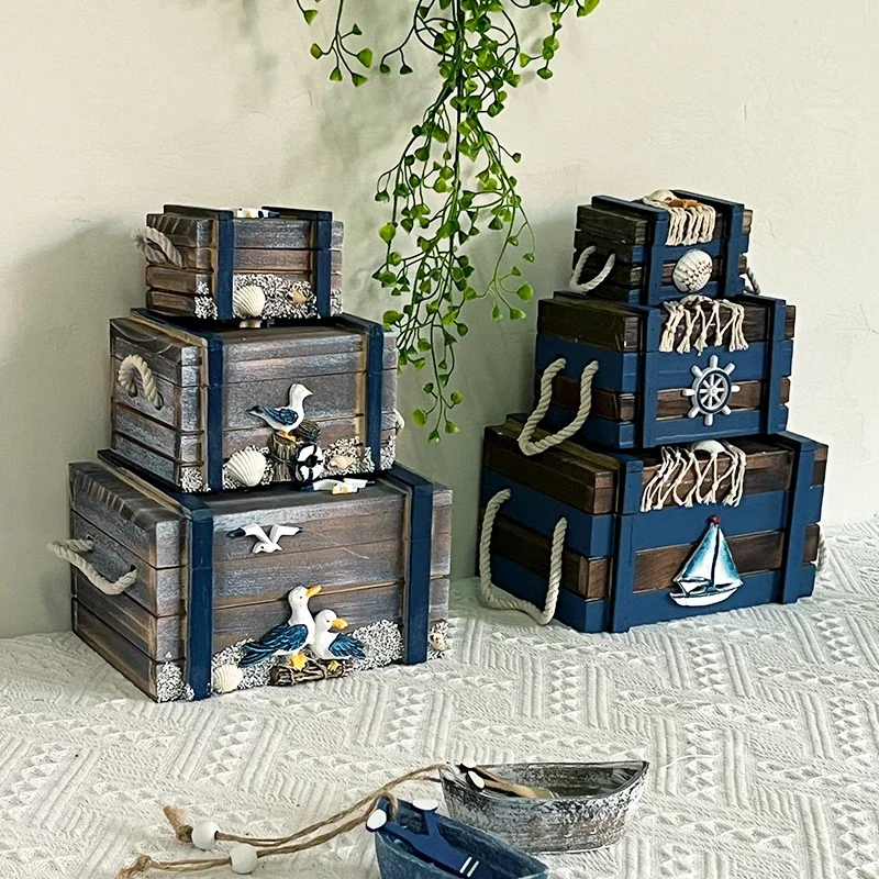 

Mediterranean Style Treasure Box Three-piece Decorative Ornaments Window Display Pirate Style Set Decoration Jewelry Storage Box