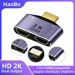 1 to 2 HDMI-Compatible HD 2K Dual Output Splitter Monitor Adapter One HDMI Male to Dual HDMI Female Adapter Splitter