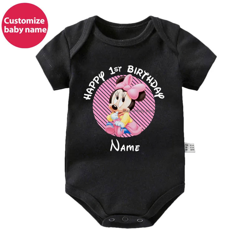 New Custom Name Baby Boys Girls Bodysuits Personalised Happy 1st Birthday Mickey Minnie Mouse Infant Birthday Rompers Gifts