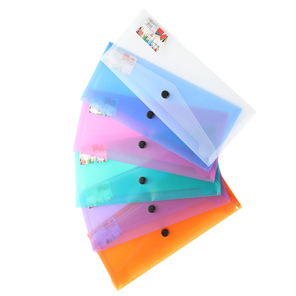 

6Pcs Document Folder Plastic Clear Envelope Snap Button Organizer Storage Bags for Office School Documents