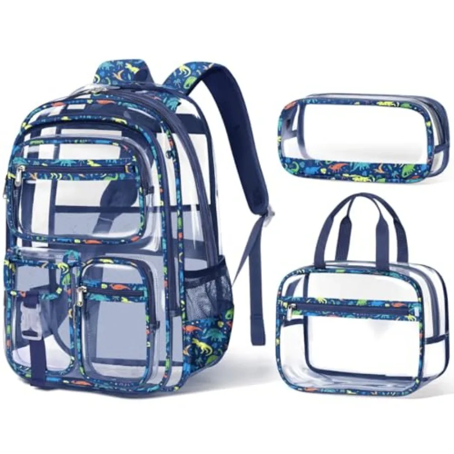 

Прозрачный рюкзак для мальчиков, 3 предмета: прочный рюкзак из ПВХ с ланч-боксом и пеналом, для школы, стадиона, мероприятий