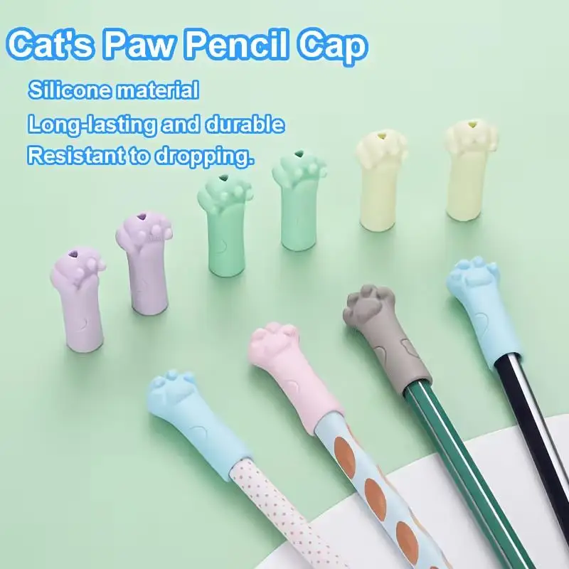 6pcs random Cat Paw Erasers – Pastel Colors, Pencil Caps with Holder, for School, Office, Lovers