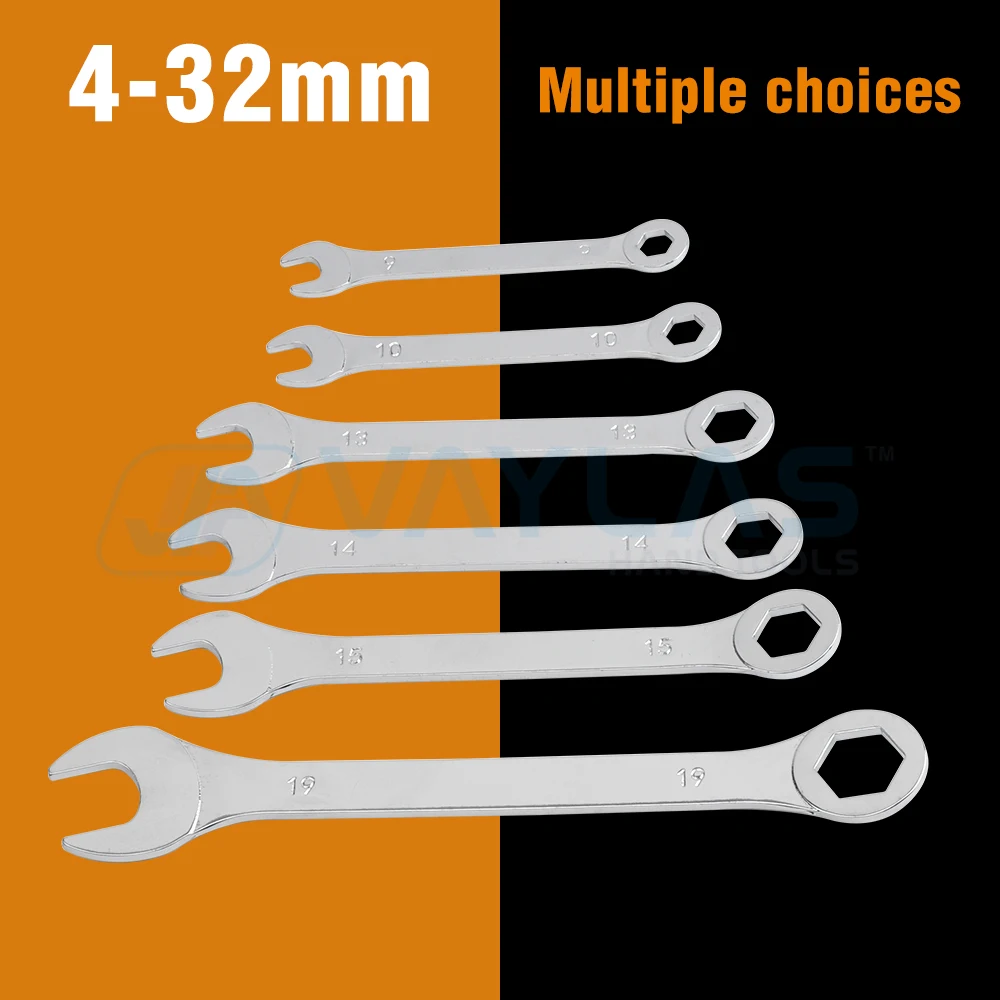 4-32mm Super-Thin Combination Wrench Offset 6-Point End & Angled Open End Metric High Carbon Steel for Thin Nuts, Narrow Spaces