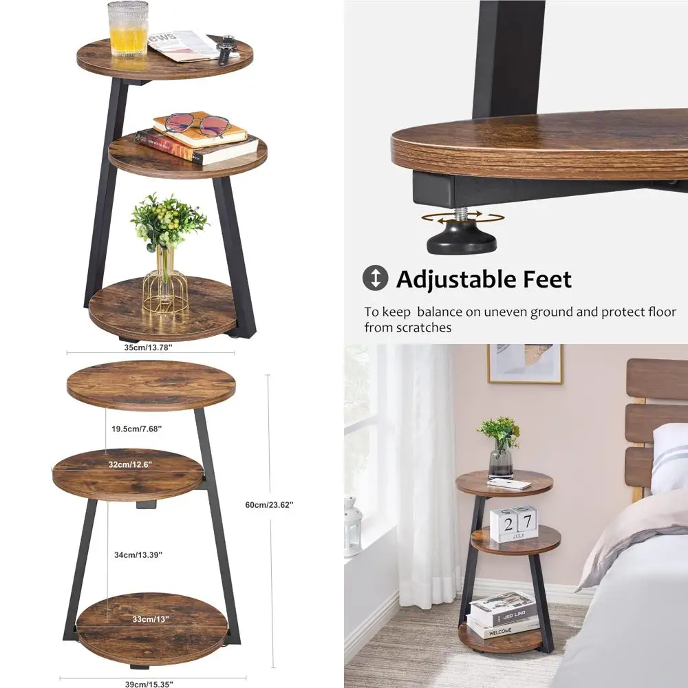 

Акцентный стол с круглым металлическим каркасом и трехъярусными полками, идеально подходит для прикроватной тумбочки или дивана, тумбочка с решением для хранения вещей