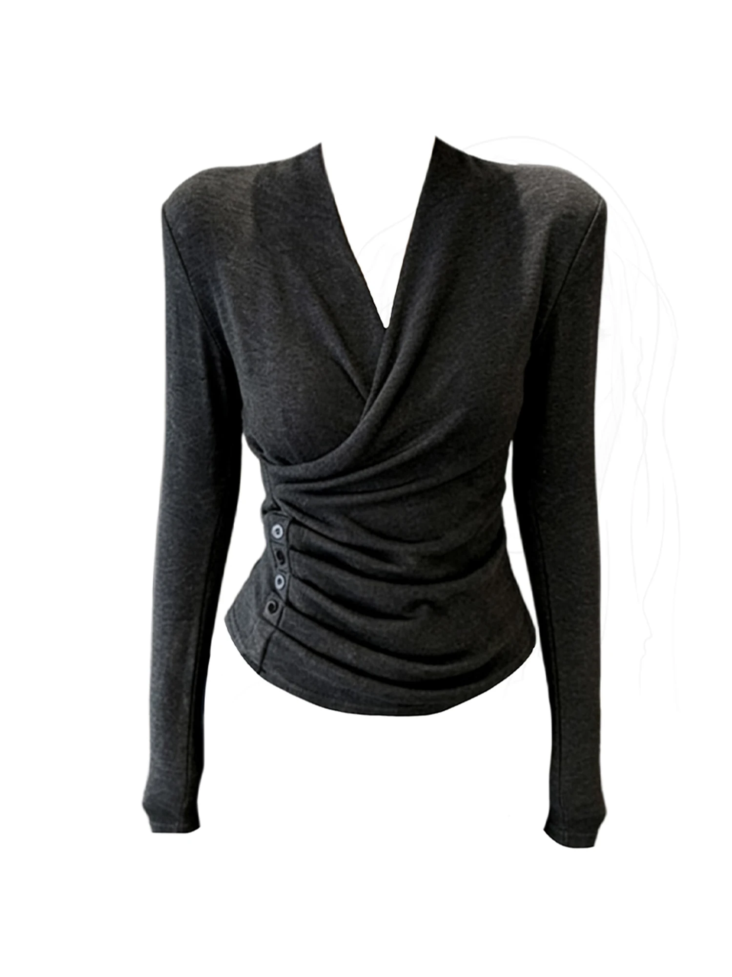 

Женская серая футболка Y2k Gyaru, футболка 2000-х годов, винтажная эстетичная футболка большого размера с длинными рукавами и v-образным вырезом, трикотаж, весна 2026 г.