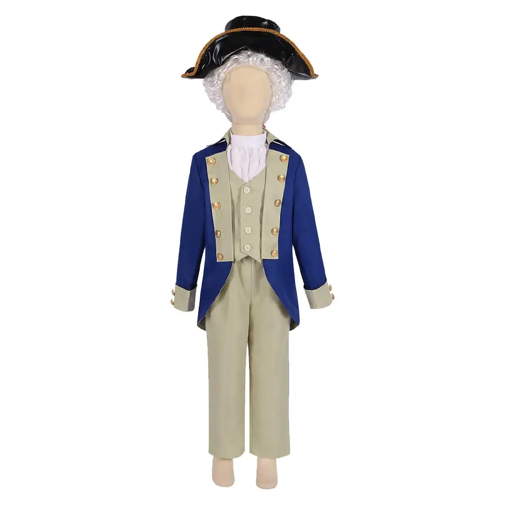 Kids Children Pirate Cosplay President Costume Stage Performance George Roleplay Uniform Wig Hat Halloween Carnival Party Suit