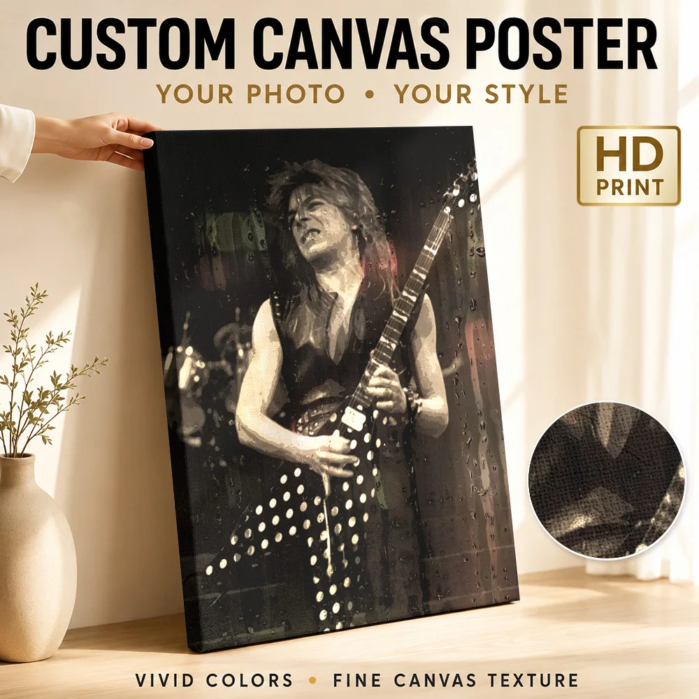 Randy Rhoads Playing Polka Dot Guitar Canvas Poster Personalized Photo Vintage Sepia Tones Wall Art For Music Rehearsal Space