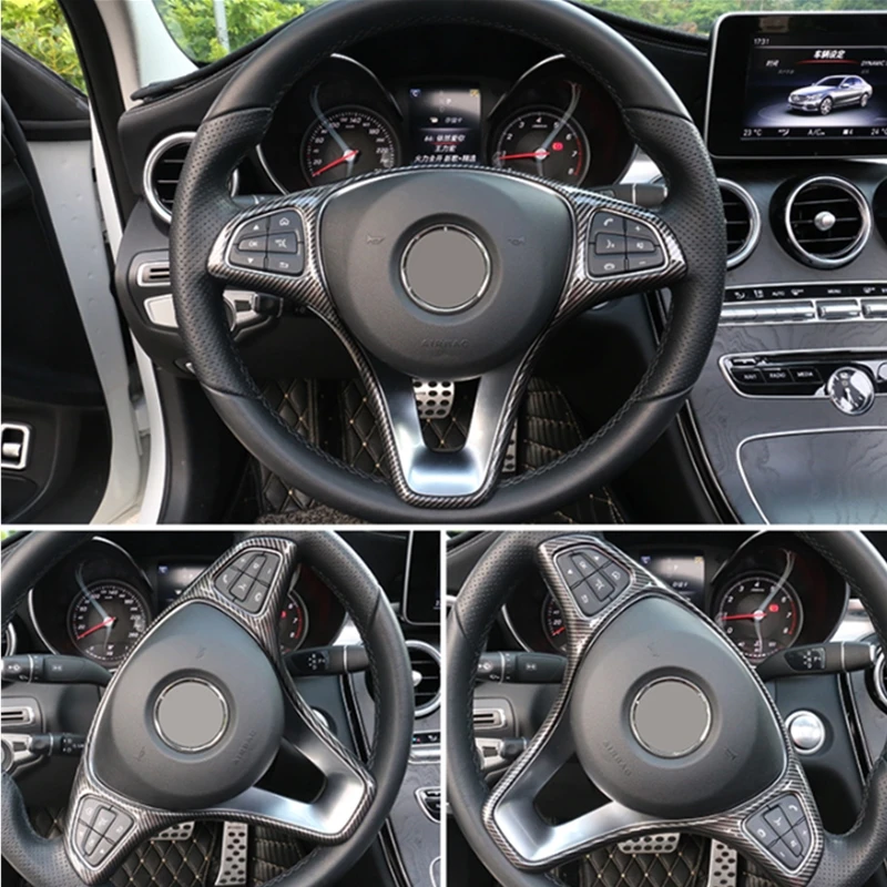 For Mercedes Benz C E Class GLC CLA GLA W205 W213 X253 X156 ABS Carbon Fiber Car Steering Wheel Panel Trim Cover Decor Accessory view 3