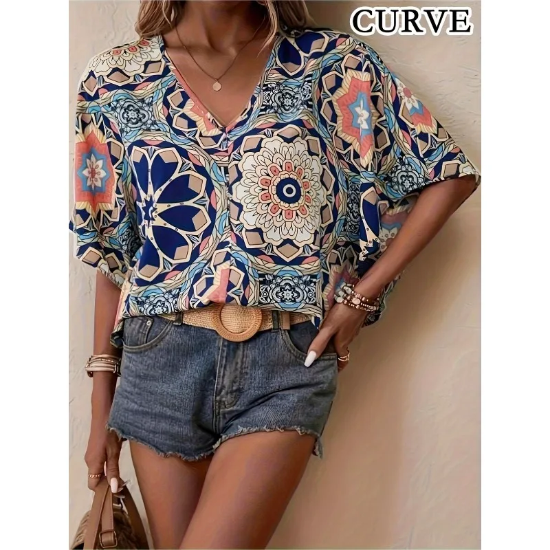 Camicia casual da donna taglie forti Camicia top da donna classica casual allentata con stampa di moda elegante e sottile con bottoni cool