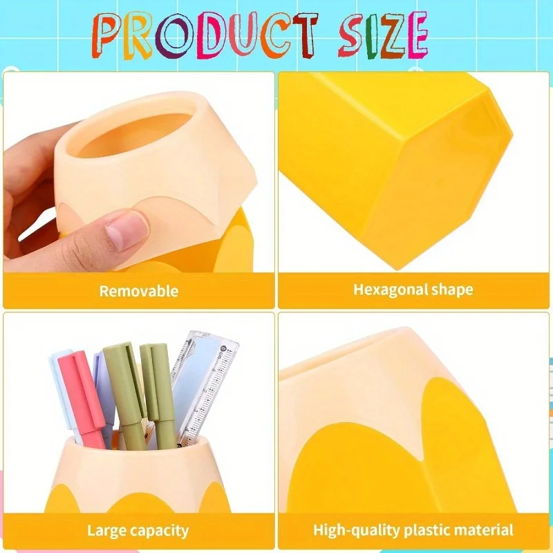 مجموعة منظم مكتب على شكل قلم رصاص كرتوني مكونة من 9/6 قطع |   حامل أقلام بلاستيكي من البولي ايثيلين مع كوب وصندوق، وحدة تخزين قرطاسية ملونة للمكتب