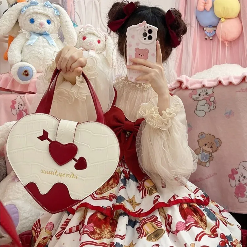 

JIAERDI Gothic Heart Shaped Lolita Bag Women Harajuku Handbag And Shoulder Bag Crocodile Pattern Girls Lovely Crossbody Bag Y2K