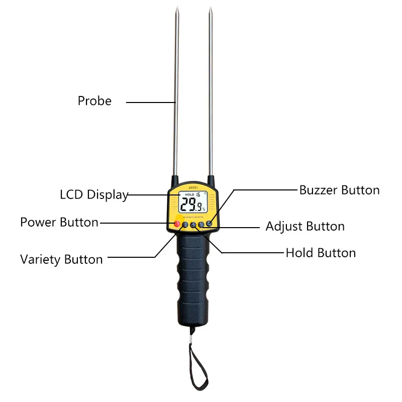 SKZ111B-5 Voice Broadcast 7.5%-50% Measuring Range 0.5% Error Digital Grain Moisture Meter Portable Handheld Tester for Farm