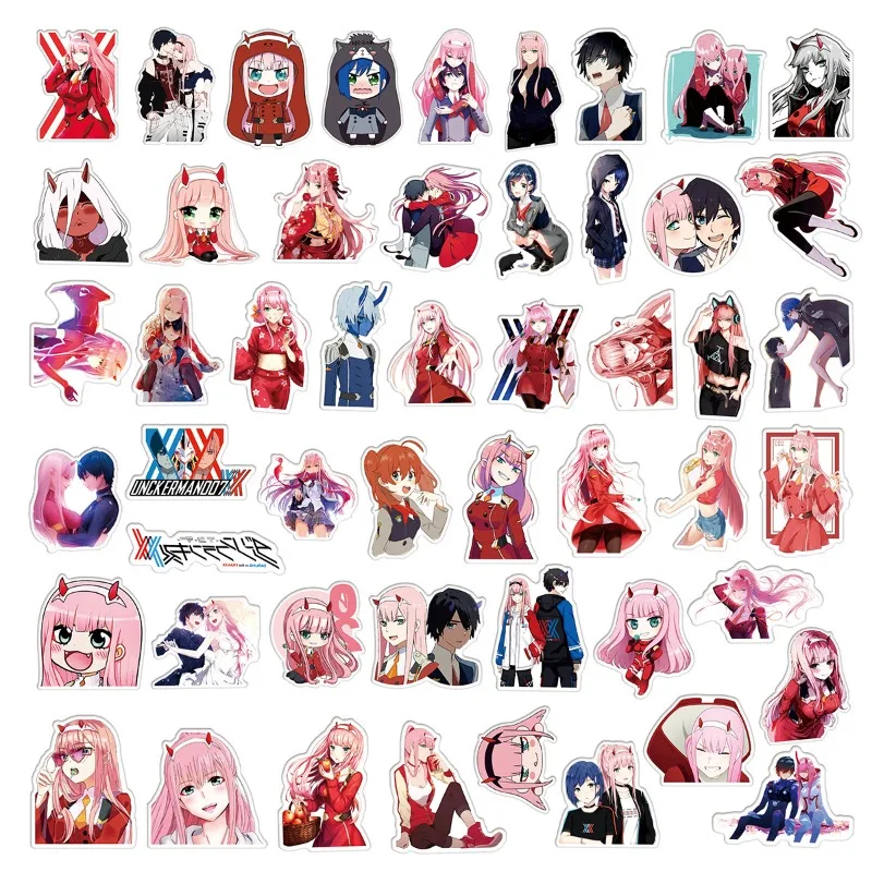 50pcs FranXX Ins Anime Stickers Suitcase Water Cup Stationery Mobile Phone Car Scooter Laptop Refrigerator Decorative Stickers