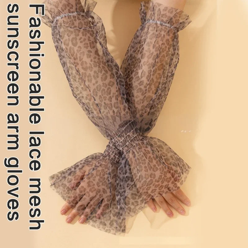 Manches bras conduite pour femmes, gants bras en dentelle avec léopard tendance, couverture bras en filet,