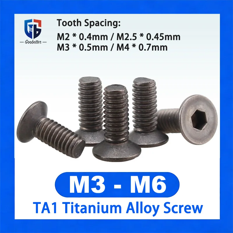 

10Pcs TA1 Titanium Alloy Flat Head Socket Cap Screws Hex Socket Countersunk Head Titanium Screws M3 Anti-Corrosion Fasteners