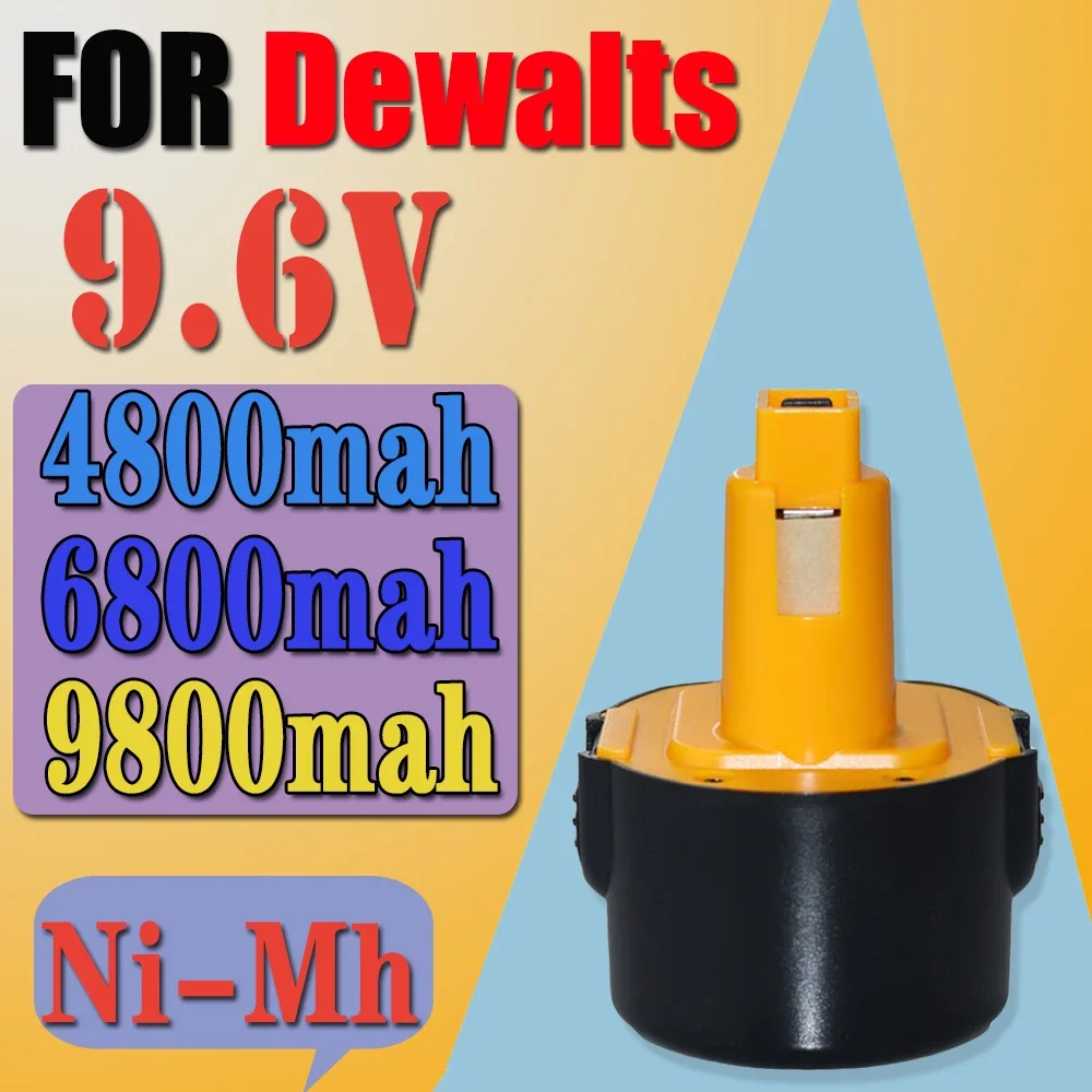 Bateria Ni-MH para Dewalt, 9.6V, 4800 mAh, 6800 mAh, 9800mAh, DE9036, DE9061, DE9062, DW9060, DW9061, DW9062, EZWA 29, DW050, DW909K, DW909, DW902