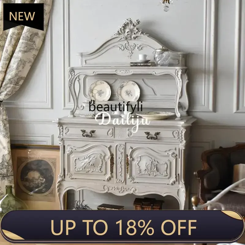 

P178 French-style Solid Wood Cream-colored Storage Cabinet Vintage-style Distressed Sideboard