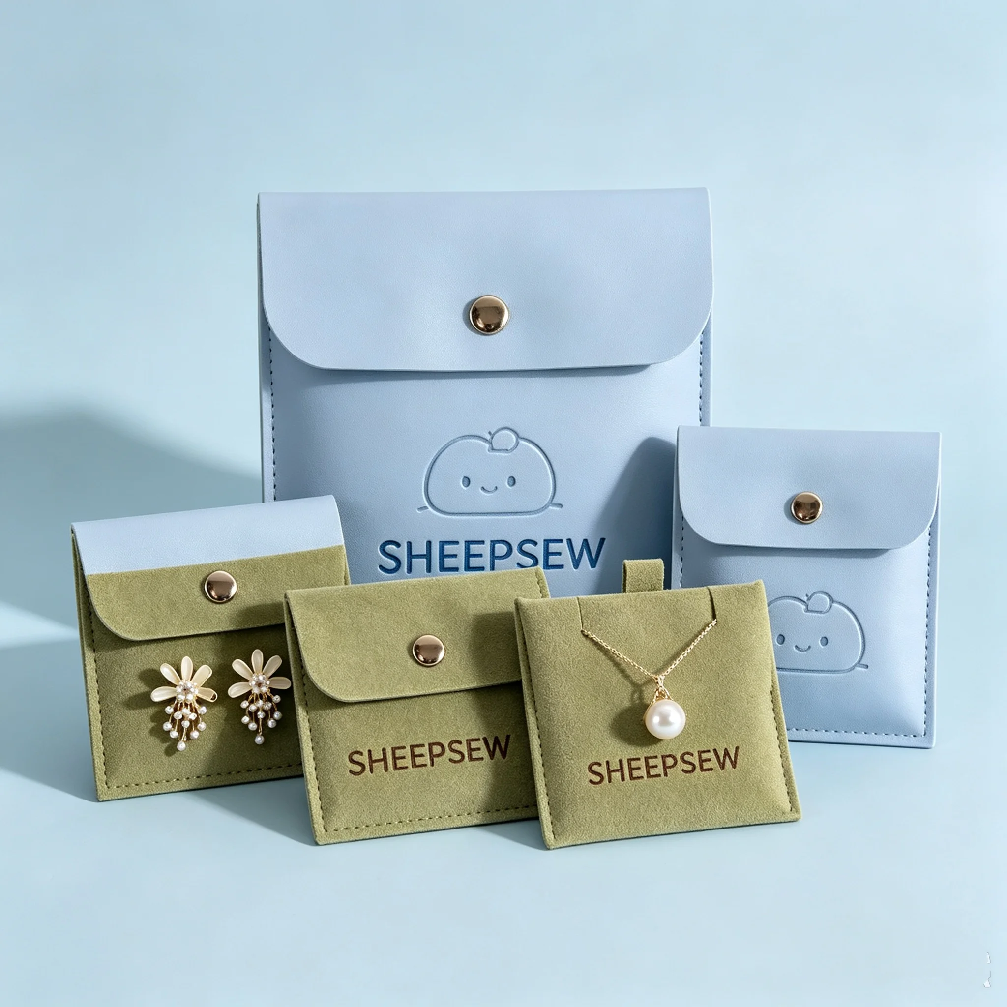 20/50/100pcs Jewelry Snap Bags Custom LogoLeather Packaging Gift Bag For Ring Necklace Earrings Perfume