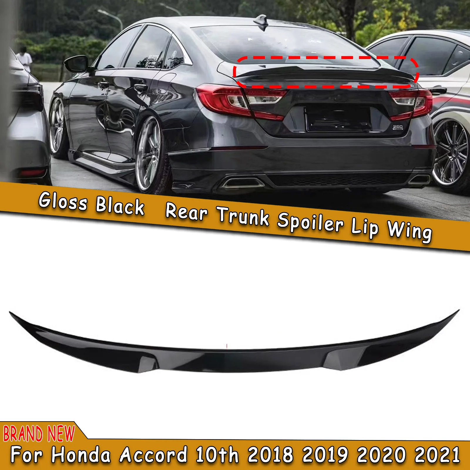 Glossy Black Car Rear Trunk Spoiler Wing Lid Flap Lip Trim For Honda Accord 10th Gen 2018 2019 2020 2021 2022 YOFER