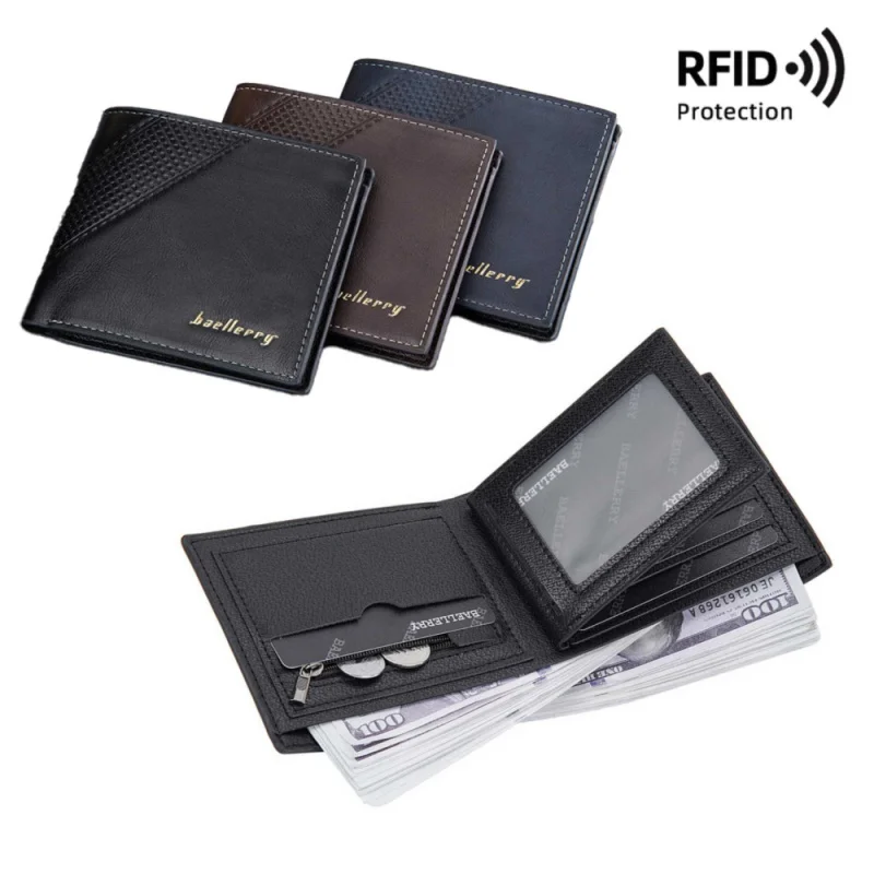 

Business Multi-Functional Three-Fold Zipper Coin Purse, New Men'S Short Wallet, Fashionable Simple Multi-Slot Card Holder Bag
