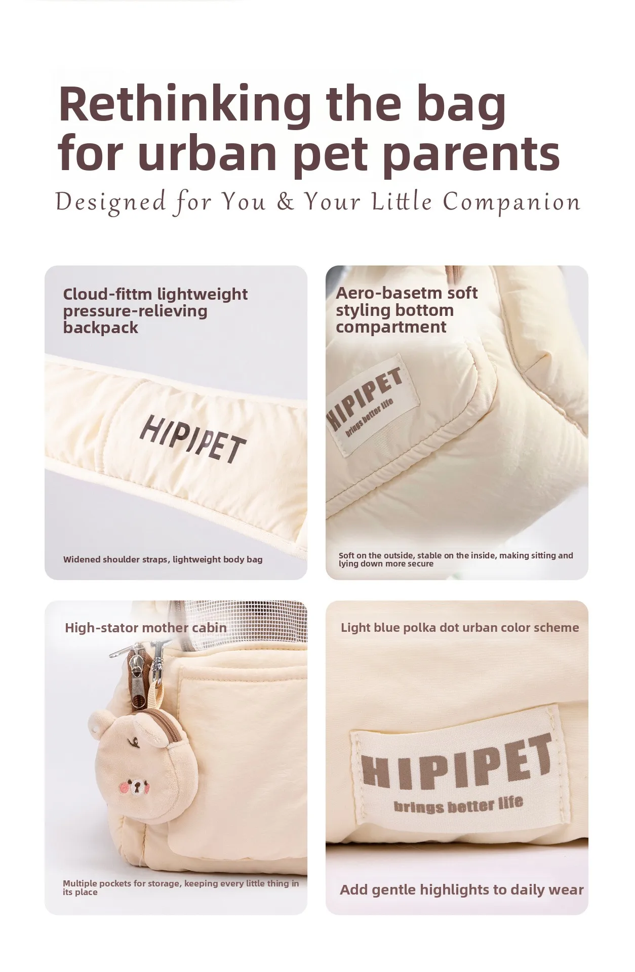 Weiche, gepunktete Puffer-Tragetasche im „Soft Girl“-Stil, großes Fassungsvermögen, verhindert das Herausrennen, atmungsaktiv, für Katzen und Hunde, ideal für Herbst- und Winterreisen im Freien. – Detail 2