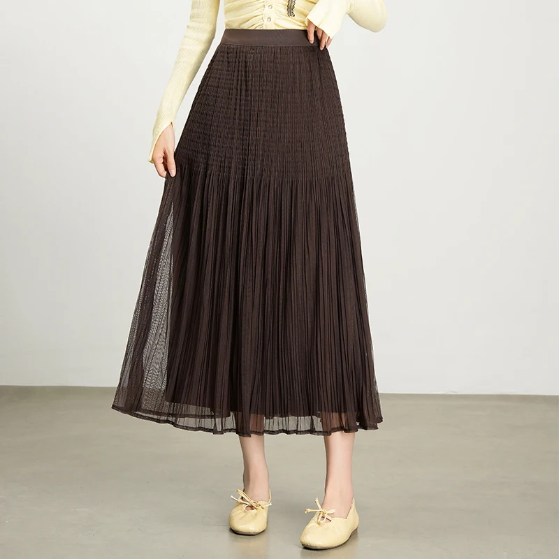 

Women's High Waist A-Line Midi Skirt Autumn 2025 New Sle Gauze Slimming Dra Pleated Skirt Faionable Commute Polyester...