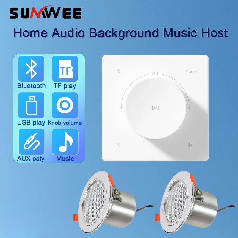 

Hotel Wall Amplifier Audio Bluetooths-compatible Smart Home Theater System Aux Class D music control panel with ceiling speakers