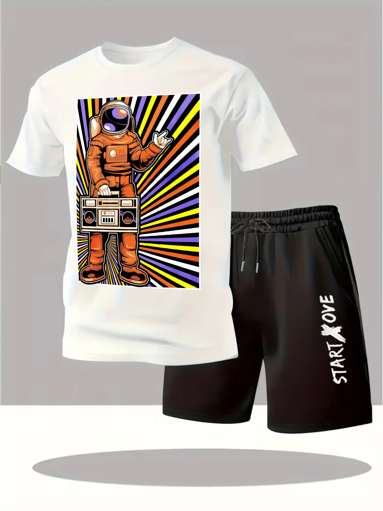 

Мужские комплекты 2025: Новинка! Модный принт, графический дизайн, спортивный костюм, комплект из свитшота с коротким рукавом и брюк, Y2K-стиль.