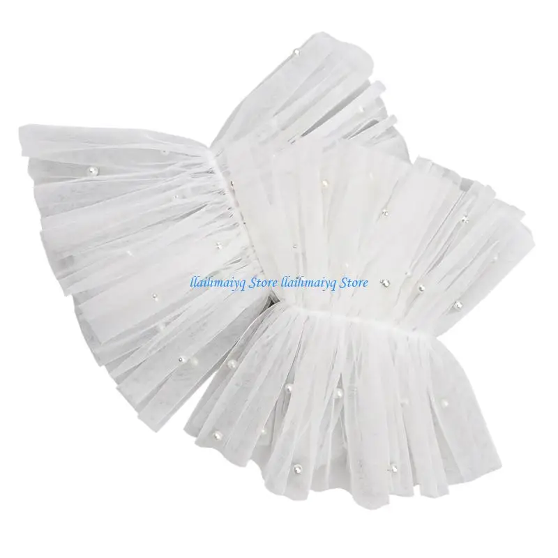 

573B 2Pcs Wrist Cuffs Tulle Wedding Arm Sleeves Embellished Irregular Faux Pearls Lightweight Breathable Outdoor Elegant