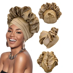 New Ruffled Turban Cap for Women African Raw Silk Autogele Headtie Nigeria Wedding Gele Party Head Wraps Lady Headpiece