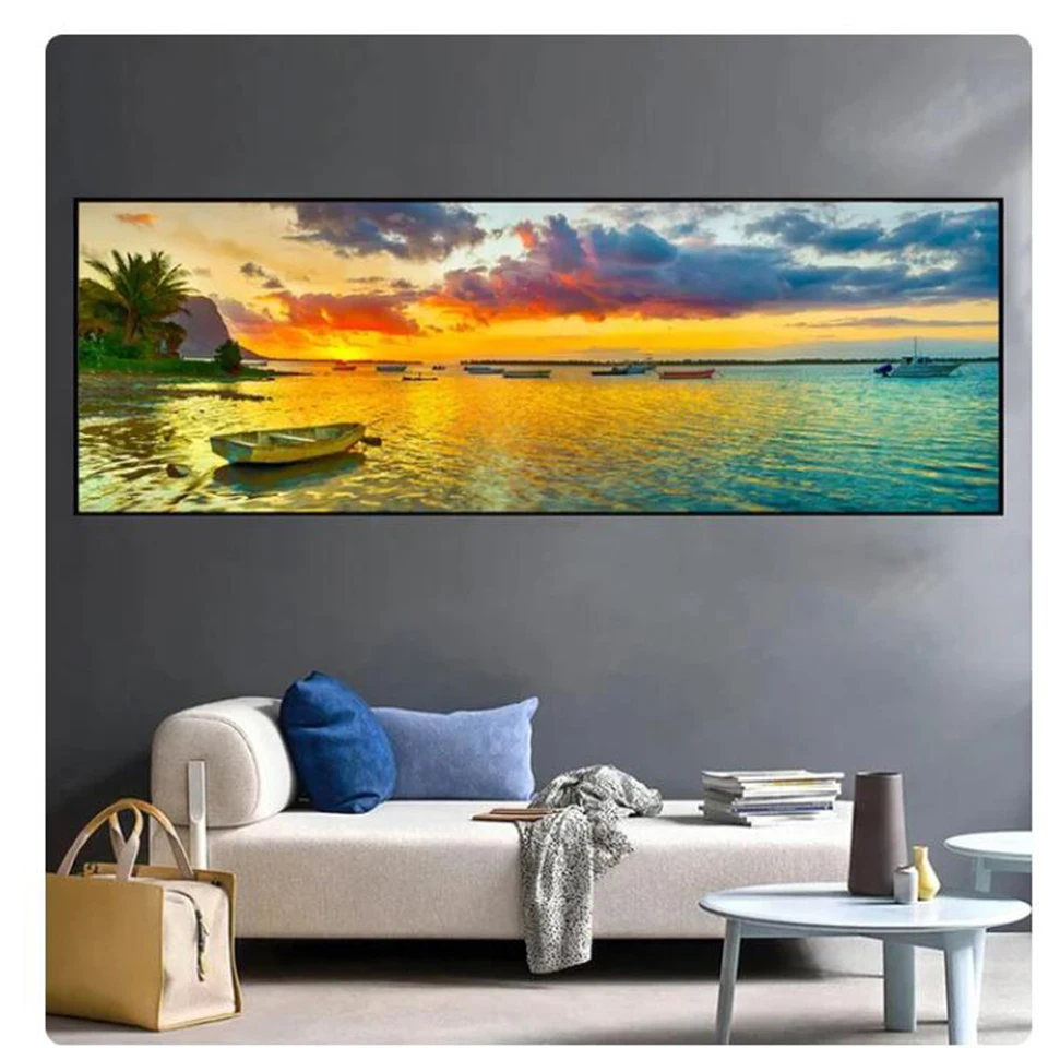 New Collection 5D DIY Diamond Painting Sunset Sky Cloud Sea Beach Natural Landscape Full Drill Diamond Mosaic Embroidery A734