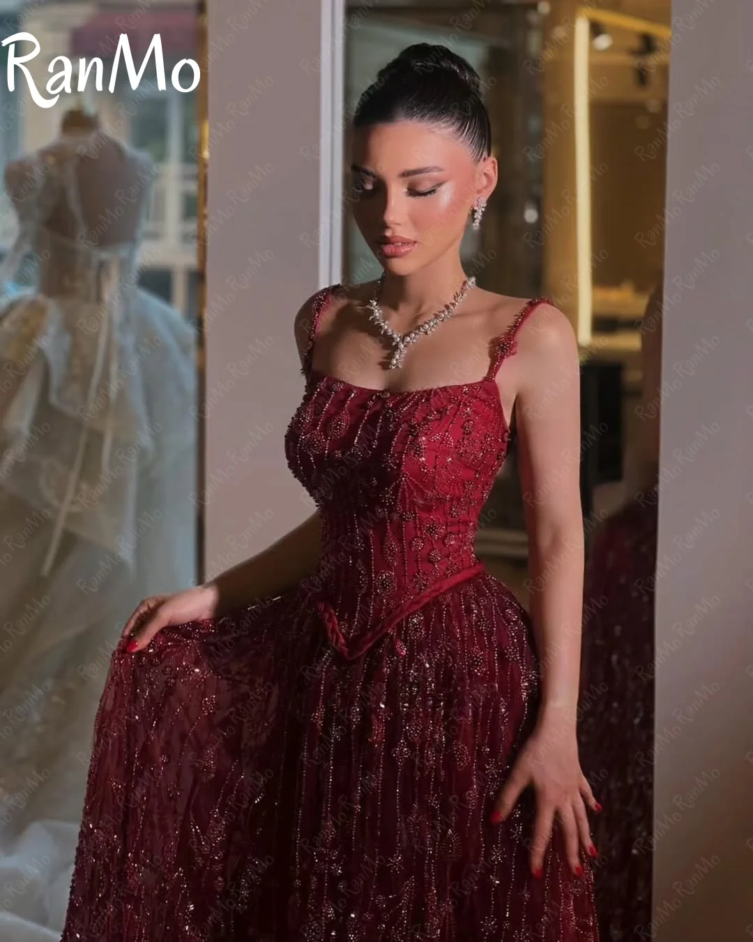 Ranmo ثوب أنيق مطرز بالخرز الدانتيل فساتين لحضور الحفلات الموسيقية 2025 فساتين الحفلات الرسمية الفاخرة امرأة 2025 الخرز مخصص رداء دي كوكتيل فام