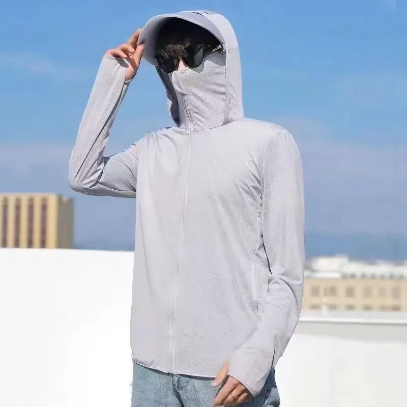 Men's 2026 new summer thin breathable and UV resistant ice silk fishing sunscreen suit ultra-thin outer