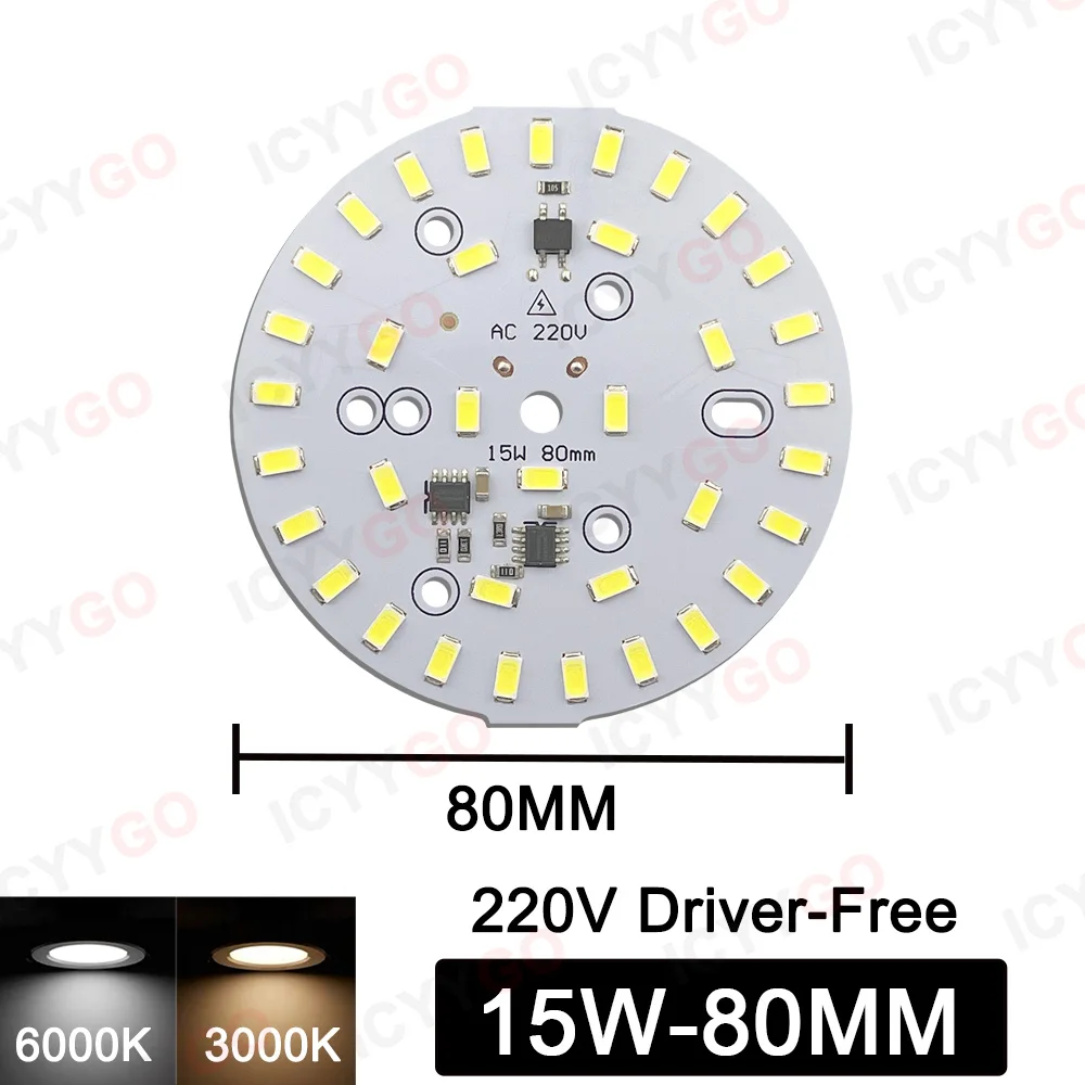 Ampoule LED 5W 7W 12W 15W18W 24W SMD 5730, Module rond, Source de lumière 220V, sans pilote, puce de spot lumineux