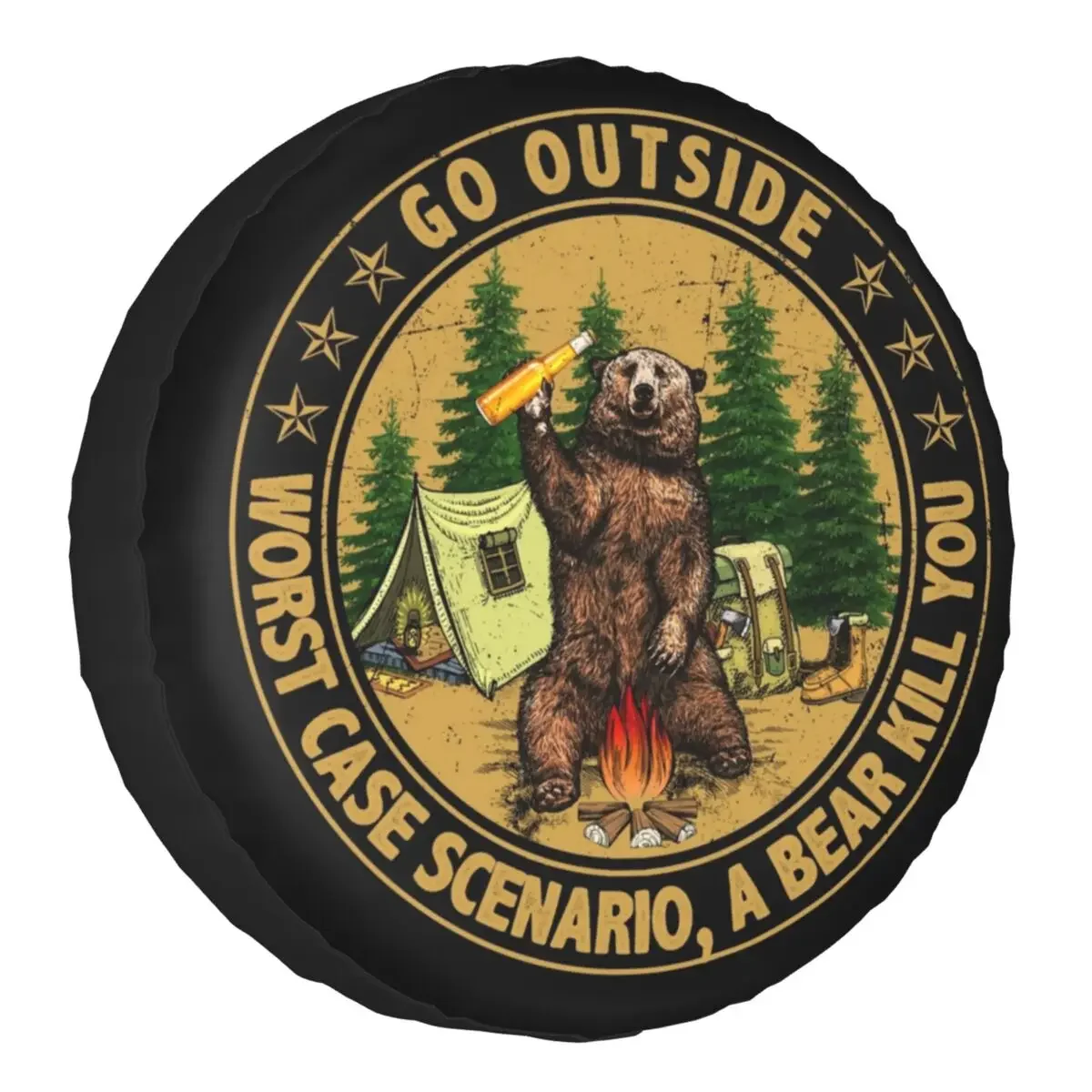 

Go Outsi Worst Case Scenario A Bear Kill You Tire Cover 4WD 4x4 SUV Bears Beer Camping Spare Wheel Protector For Jeep Wrangler