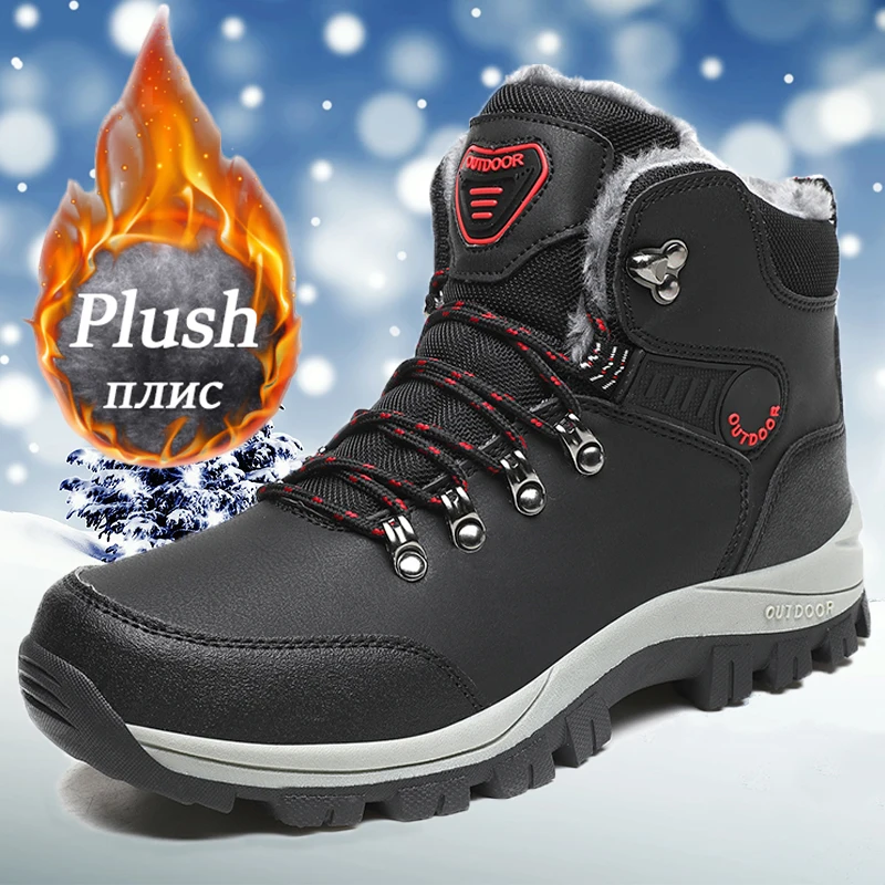 Winter Men's Boots Windproof Snow Boots Warm Plus Velvet Men's Cotton Shoes Male Casual Shoes Non-slip Water Proof Hiking Boots